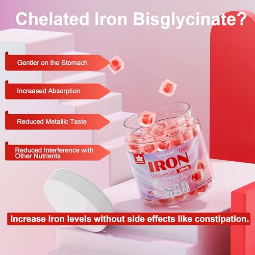 Vegan Iron Gummies for Women with Vitamin C, B12 & Folate, Sugar Free, 60 Count Z428