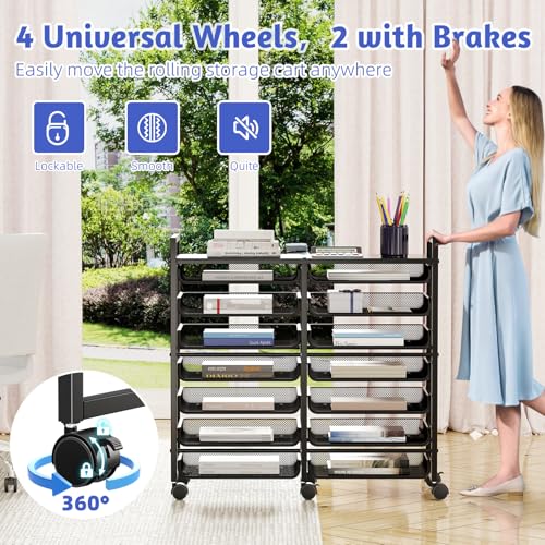 Simple Trending 14 Tier Rolling File Cart with Sliding Trays, Black C4528