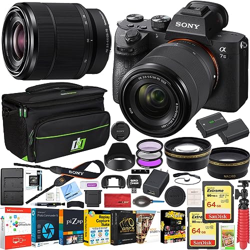 Sony a7III Full Frame Mirrorless Camera with FE 28-70mm F3.5-5.6 OSS Lens Kit ILCE-7M3K/B Bundle with Telephoto and Wide-Angle Lens Set, 2X 64GB Memory Cards, Deco Gear Bag and Accessories (26 Items)