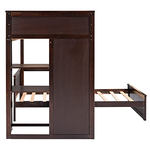 Harper & Bright Designs Full Over Twin Bunk Bed with Desk and Storage, Solid Wood, Gray L8927