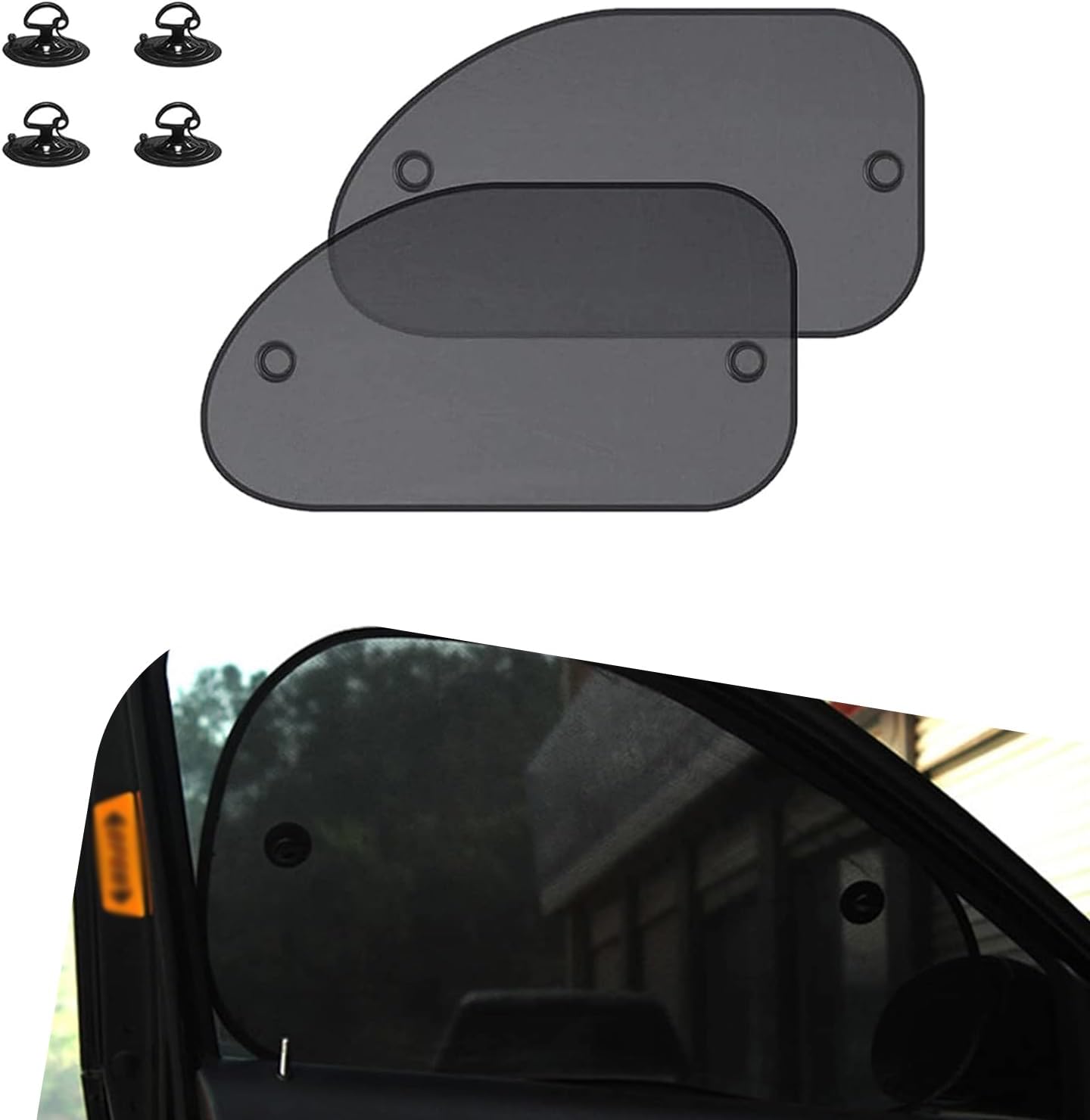 2 PCS Car Side Window Sun Shade, 25.59" x 14.96" Sun Protection Insulation Window Shade, Breathable Mesh Car Window Cover, Car Interior Accessories, Suitable for Most Cars (Black)
