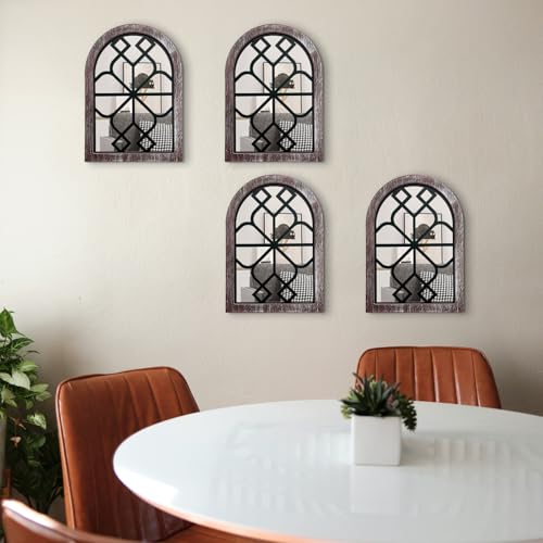 ZEXUIRU 4-Pack Arched Wood Frame Wall Mirror Set, Farmhouse White N9409