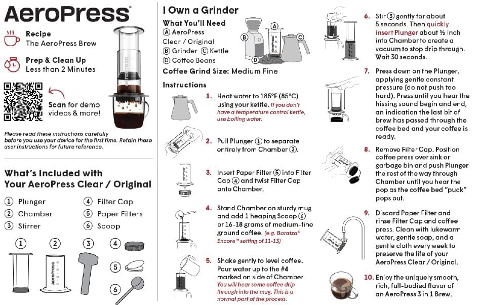 AeroPress Original Coffee Press – 3-in-1 Portable Coffee Maker for Travel C406