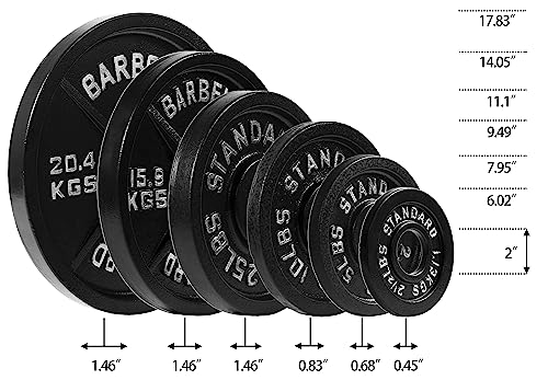 Olympic Cast Iron Weight Plates for Strength Training, Multiple Sizes S1890