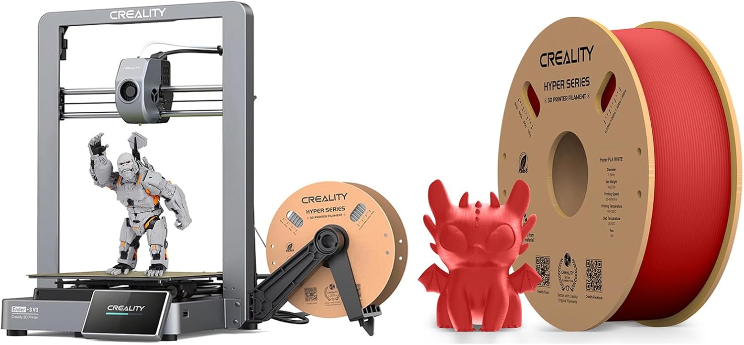 Creality Ender-3 V3 3D Printer 600mm/s Printing Speed, New CoreXZ Motion System, Speed Direct Drive Extruder, 60W Hotend Heater with Creality Hyper 3D Printer PLA Red Filament