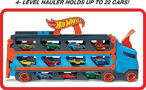 Hot Wheels Speedway Hauler Storage Carrier with 3 1:64 Scale Cars & Drag Race Track F586351